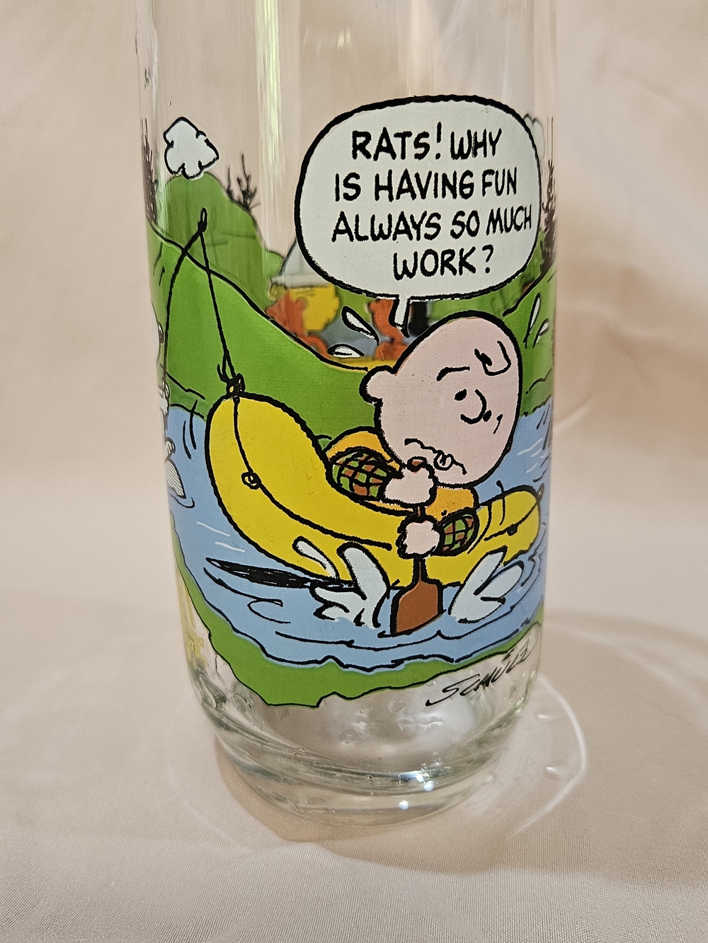 Charlie Brown Peanuts Cartoon Glass - Yellow Kayak Design